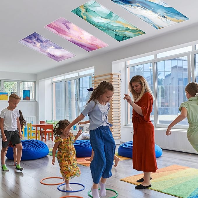 QOUBAI 4PCS Fluorescent Light Covers, 4x2 Feet Magnetic Light Cover Fluorescent Lights Shade Panel Positive Inspirational Ceiling Lights Filters for Office Classroom Home Drop Ceiling Marble