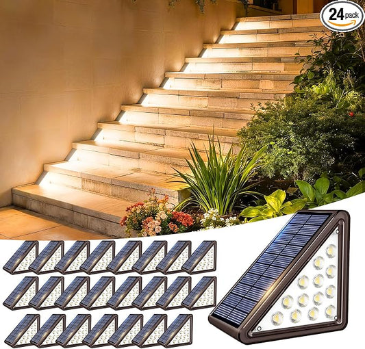 JEJOT Solar Step Lights Outdoor Waterproof IP65,Warm White Brown Solar Stair Lights, Outdoor Light Decor for Stair, Deck, Step, Porch and Outside Patio, 24 Pack