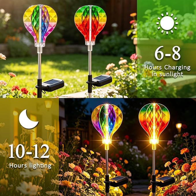 Solar Garden Lights Outdoor Decor, 2 Pack Solar Lights Outdoor Decorative Waterproof with Unique 3D-Cut Design, Garden Stake Light for Yard Patio Pathway Lawn Decorations, Gifts for Mom Women