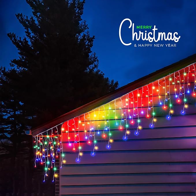 WBao Christmas Lights Outdoor, 432 LED 33FT Icicle Lights with 81 Drops, Remote Control, 3 Timer Settings, 8 Modes, Waterproof, Connectable Fairy Lights for Wedding, Holiday Eaves Decor, Multicolor