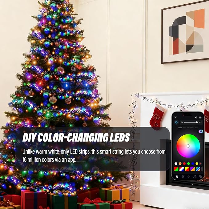 Smart Color Changing Christmas Lights, 66FT 200LEDs RGB-IC String Lights, 80+ Modes, Timer, Remote & App Control, Christmas Decorations for Xmas TreeIndoor Outdoor Holiday