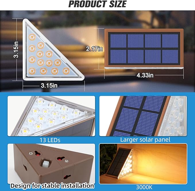NIORSUN Solar Stair Lights,Warm White Outdoor Step Lights IP67 Waterproof Auto On Off, Outdoor Stair Lights for Steps,Stair,Patio,Yard,Porch,Front Door,Sidewalk,Deck Decor（Brown, 12 Pack）