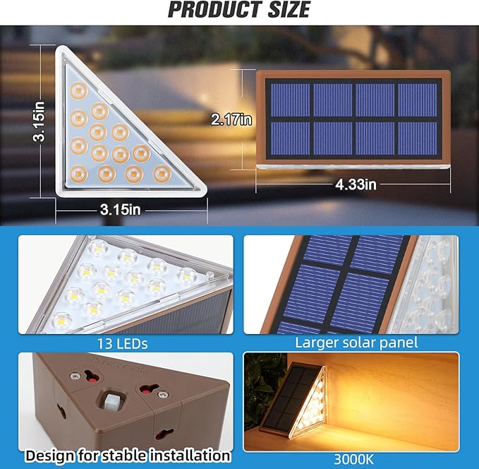 NIORSUN Solar Stair Lights,Warm White Outdoor Step Lights IP67 Waterproof Auto On Off, Outdoor Stair Lights for Steps,Stair,Patio,Yard,Porch,Front Door,Sidewalk,Deck Decor（Brown, 16 Pack）