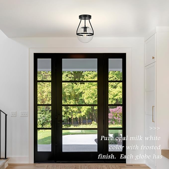 Bagood 6" Globe Semi Flush Mount Ceiling Light Fixture Modern Black Semi Flush Mount Ceiling Light Mid Century Ceiling Light With Clear Glass Shade Matte Black Finish for Hallway Bathroom (Bulb Incl.)