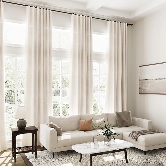 Nanspring Beige Semi Sheer Linen Curtains 78 inch Length for Living Room Back Tab Rod Pocket Modern Farmhouse Coastal Decor Beige Cotton Textured Gauze Curtains for Dining Room Office 52x78