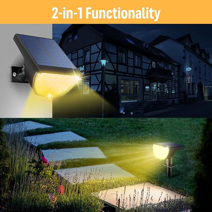 GKGG Solar Lights Outdoor Waterproof IP65, Solar Powered 76 LED 3 Lighting Modes Solar Spot Lights Outdoor for Yard Garden Landscape Pathway (Warm White, 4 Pack)