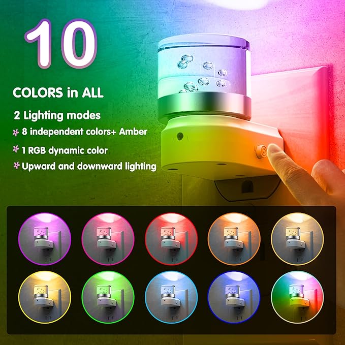 L LOHAS LED Night Light, Night Lights Plug into Wall, Color Changing Nightlight RGB with Dusk to Dawn Sensor, for Halloween, Christmas, Holiday, Hallway Bedroom Kids Room, 2 Pack