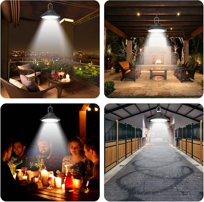 Lixada Solar Powered Pendant Lamp Outdoor IP66 Waterproof Hanging Lights with Remote Controller Garage Light 3 Color Temperatures Dimmable Courtyard Lamp for Barn Farm Garden Yard Patio