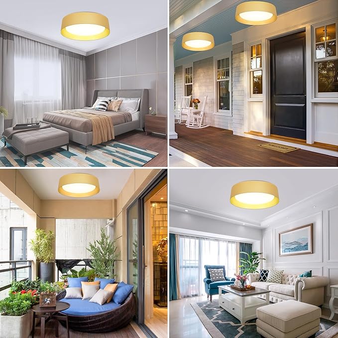 BrightHome 16in Flush Mount Ceiling Light, 3000LM 30W(300W Equiv), LED Ceiling Light Fixture 5CCT 2700K 3000K 4000K 5000K 6000K,Dimmable Ceiling Lamp for Bedroom Bathroom Hallway,Polished Gold Finish