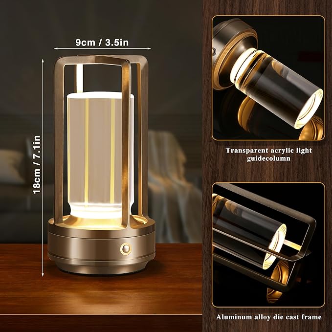 Anxingtools Portable Metal Table Lamp, Cordless Table Lamp, Rechargeable Battery Powered Portable LED Desk Lamp, 3 Color Stepless Dimming Touch, for Bedroom Restaurant Home Outdoor (2 Set of Silver)