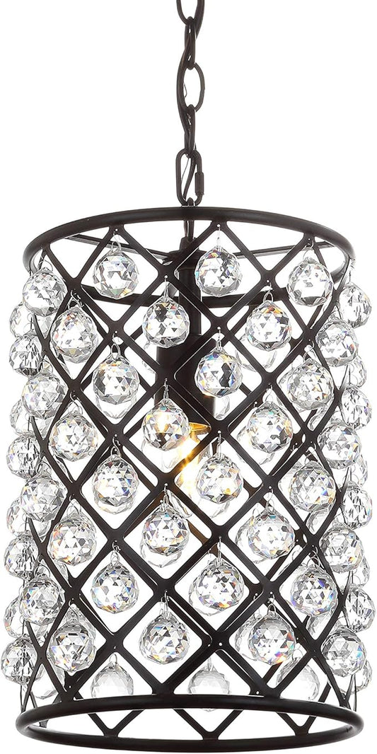 JONATHAN Y 10" Oil Rubbed Bronze Crystal LED Pendant Light, Adjustable Metal Chandelier for Kitchen Island, Entryway, Foyer, Clear Hand-Polished Crystal Shade, LED Bulb JYL9025A