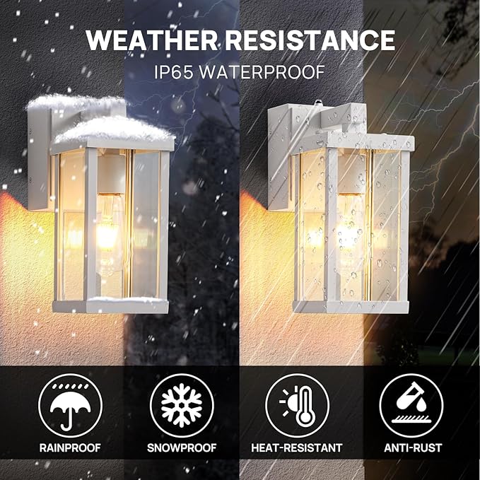 Dusk to Dawn Porch Lights with GFCI Outlets Waterproof Outdoor Wall Lights Exterior Lighting Fixtures Modern Outside Lights Wall Mount for House Patio Garage,White,11.8''H,1PC