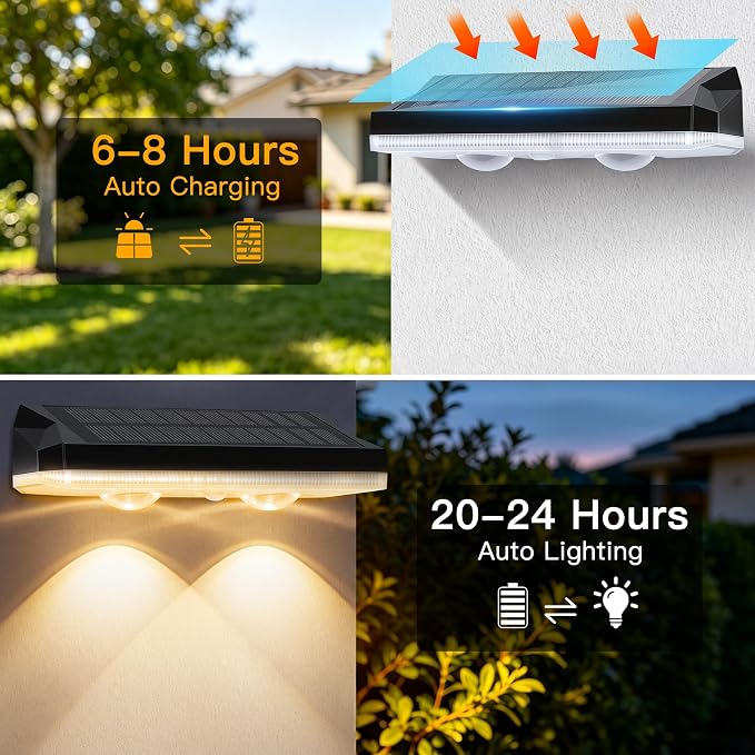 Solar Fence Lights Outdoor 4 Pack, 11 Colors & 13 Lighting Modes, IP65 Waterproof Dusk to Dawn LED Fence Lights Solar Powered for Outside Backyard Pool Wall Step Patio Deck Stair Railings