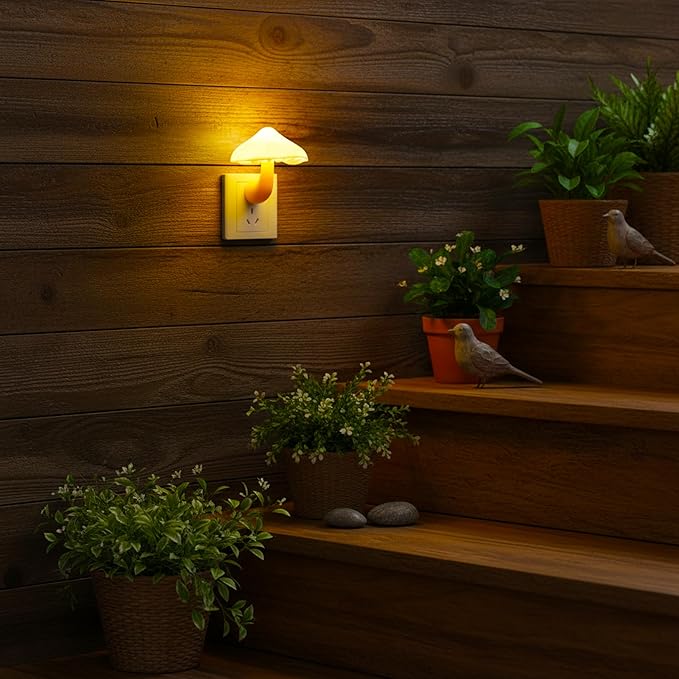 AUSAYE 3 Pack Sensor LED Mushroom Night Light Plug in Lamp Cute Night Lights for Adults Kids NightLight Bedroom,Bathroom,Toilet,Hallway,Stairs,Kitchen,Basement Warm Yellow