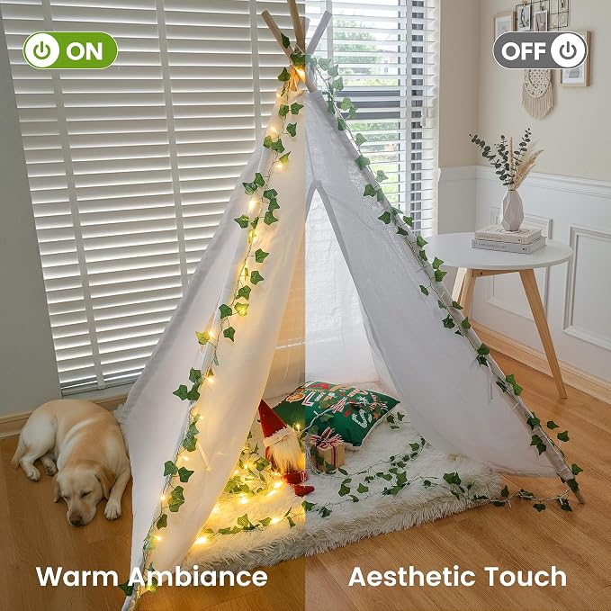 Vine with Fairy Lights, 23 FT 73 LED Ivy Leaf Lights Indoor Plug in, Fake Vine String Lights for Bedroom, Dorm, Wall, Party, Garden, Birthday, Wedding, Room Decor, Warm White