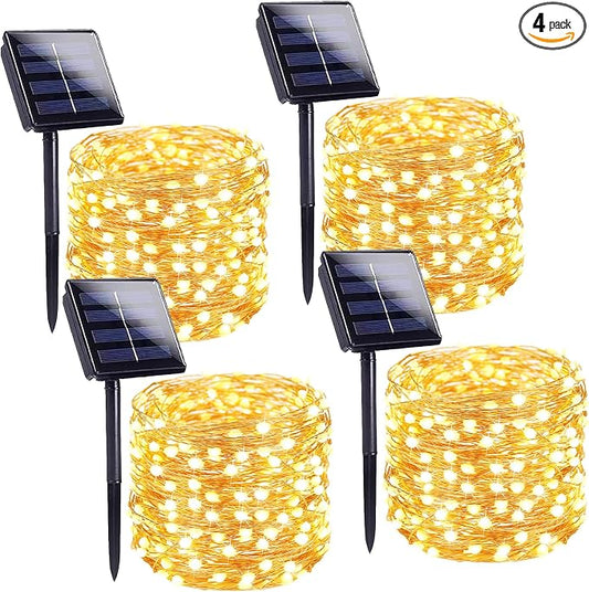 Solar String Lights Outdoor, 4 Pack 288FT 800 LED Solar Twinkle Lights for Outside Waterproof, Copper Wire with 8 Lighting Modes Fairy Lights for Garden Tree Birthday Xmas Patio Decor(Warm White)
