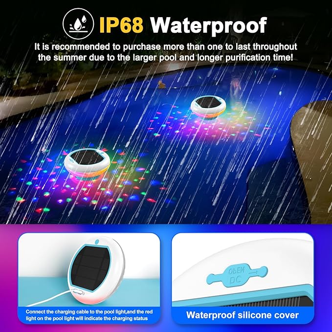 Solar Pool Chlorine Floater with Floating Pool Light, APP-Controlled Lights Adjustable Release Easy-Open Chlorine Floater Dispenser for Pool Large Capacity for 2 Tablets, Pool Lights That Float
