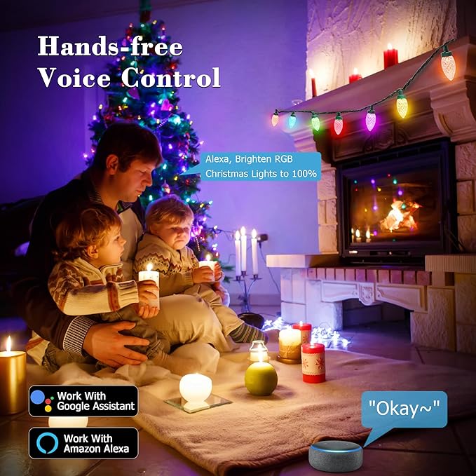 Brizled (Not Connectable Color Changing Smart Christmas Lights, 78FT 120 LED C9 String Lights App Control, Dimmable Outdoor Christmas Light, Christmas Tree Light Indoor, RGB Xmas Lights Party Decor