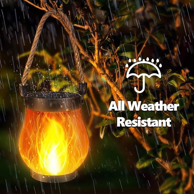 iBaycon 1 Pack Gen2 Solar Lantern Lights USB Ultra-Real Flame, Warm White | Solar Garden Lights with Dual Charging USB & Solar, 2 Modes Outdoor Waterproof Hanging Lantern for Patio Yard Home