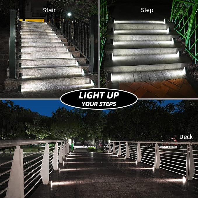 NIORSUN Solar Step Lights,24 Pack Cool White Solar Stair Lights Outdoor Waterproof IP67 Auto On Off,Solar Lights for Steps,Stair,Patio,Yard,Porch,Front Door,Sidewalk,Deck Decor