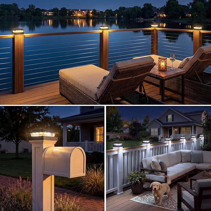 kolpop 4x4 Solar Post Cap Lights Outdoor 12Pack- 3 Color Temperatures&2 Level Brightness, IP65 Waterproof, 16 LED Fence Deck Post Light Solar Powered Only for 4×4/3.5×3.5 Wood/Vinyl Posts(Brown)