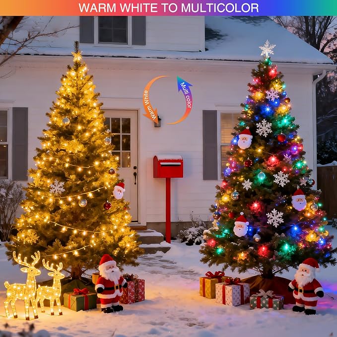 JMEXSUSS 2 Pack 100 LED Color Changing Christmas Lights, Connectable Warm White & Multicolor String Lights Outdoor Waterproof, Clear Wire Christmas Tree Lights Indoor for Xmas Bedroom Proch Decoration