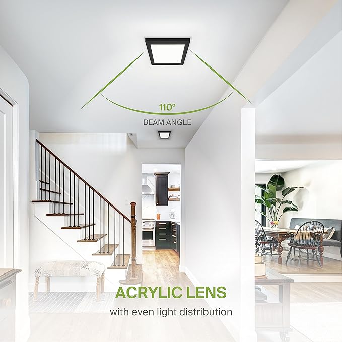ASD LED 7" Square Flush Mount Light | 15W 1100LM 3000-5000K 120V | 3CCT, Dimmable, Ultra Slim, ETL Listed | Thin Surface Lamp, Bedroom Ceiling Lighting | Black, 6 Pack