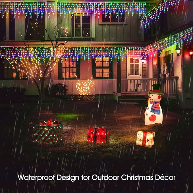 WBao Christmas Lights Outdoor, 432 LED 33FT Icicle Lights with 81 Drops, Remote Control, 3 Timer Settings, 8 Modes, Waterproof, Connectable Fairy Lights for Wedding, Holiday Eaves Decor, Multicolor