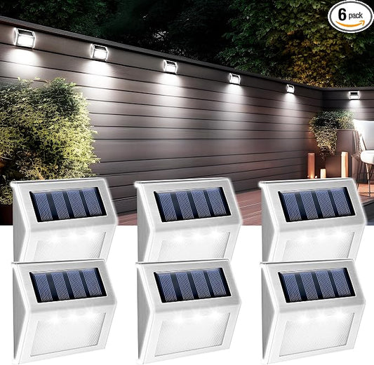 GIGALUMI 6 Pack Solar Step Lights,3 LED Solar Stair Lights Outdoor LED Deck Lighting Stainless Steel Waterproof Led Solars Light for Step,Stairs,Pathway,Walkway,Garden-(Cold White)
