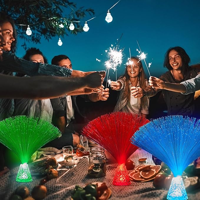Patelai 10 Pcs Fiber Optic Lamp Bulk 13.5" Color Changing Crystal Base with 7 Colors Battery Powered for Sensory Room Table Centerpiece Christmas Neon Glow Party Supplies