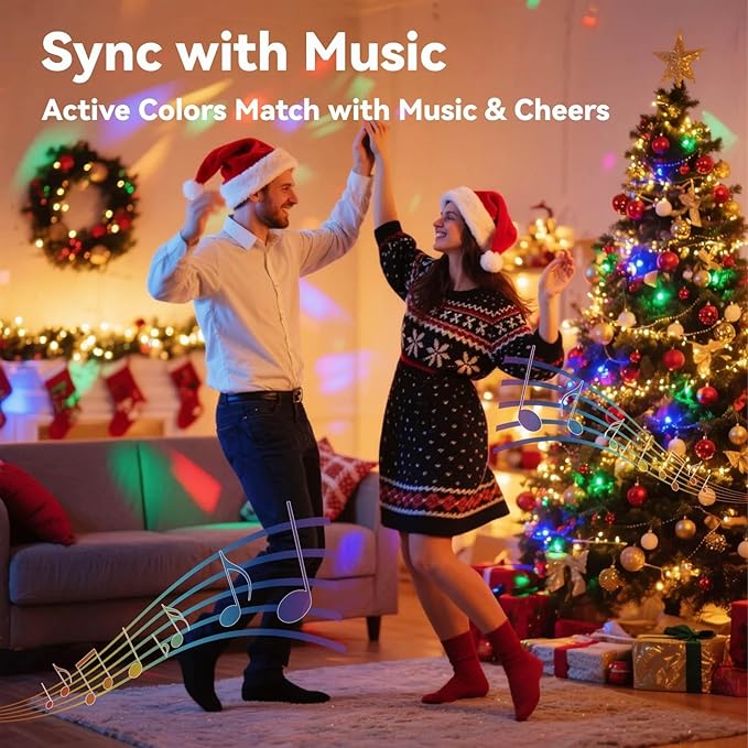 Color Changing Fairy Lights with Remote, USB 32.8ft RGB+IC Light Twinkle Bluetooth APP Control,Dimmable Xmas Music Sync Lights Timer IP67 Waterproof for Christmas Tree Indoor Outdoor Decor