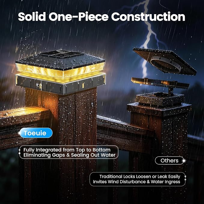 Solar Post Cap Lights 12 Pack, IP65 Waterproof Outdoor Fence Post Solar Lights for 3.5x3.5 & 4x4 Wood/Vinyl Posts, 10-12 Hours Upgraded Warm/Cool White Glow for Garden/Patio/Porch - Black