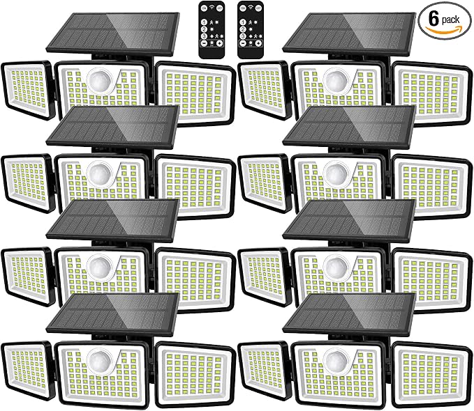 daphino 2500LM Solar Lights Outdoor with Motion Sensor,3 Head 270° Wide Angle Street Area Lights,IP65 Waterproof Security Lighting with 3 Modes(Remote,8 Pcs)
