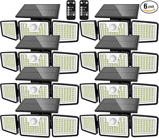 daphino 2500LM Solar Lights Outdoor with Motion Sensor,3 Head 270° Wide Angle Street Area Lights,IP65 Waterproof Security Lighting with 3 Modes(Remote,8 Pcs)