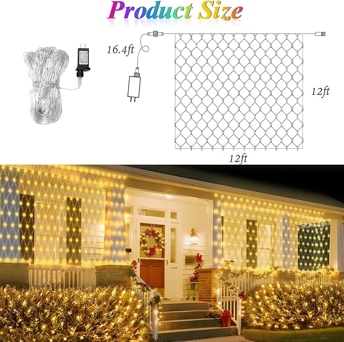 12ft x 12ft Net Lights 4th of July Decorations, 400LED 35 Colors Changing Large Gazebo Net Lights Clear Wire, Waterproof Fairy Lights Chandelier for Patio Pergolas Backyard Bush Wedding Outdoor Party