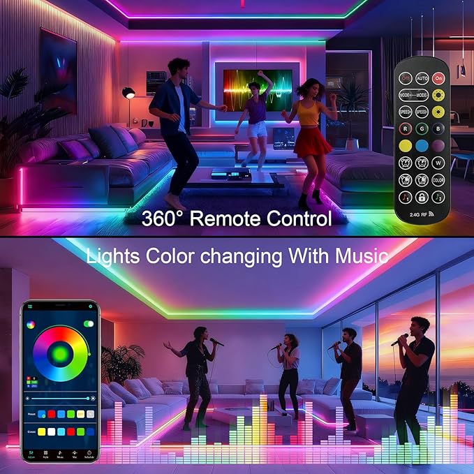 40ft COB RGB+IC LED Strip Lights, Bright Dream Color COB LED Light Strip with RF Remote App Control Music Sync Color Changing for Garden Outdoor Home Decor Pool Patio Party DIY Decoration-1 Roll