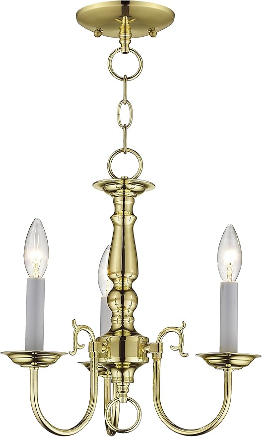 Livex Lighting 5013-02 Williamsburgh 3 Light POLISHED BRASS Hanging Lantern / Flush Mount Mini Chandelier.