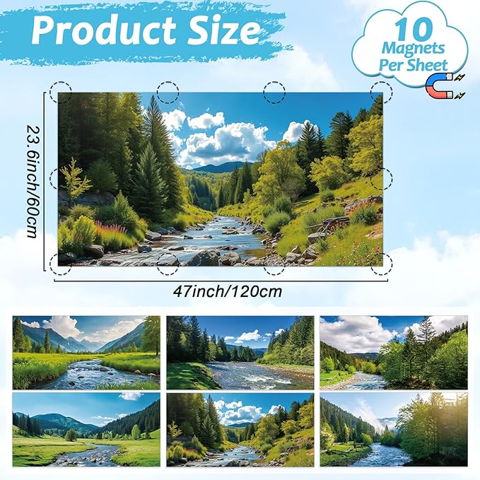 6 Pcs Landscape Scenery Fluorescent Light Covers for Classroom Mountains and Rivers Ceiling Lights 4 x 2 Feet Magnetic Light Cover Filter Easy Install for Office Hospitals Home Supplies(Landscape)