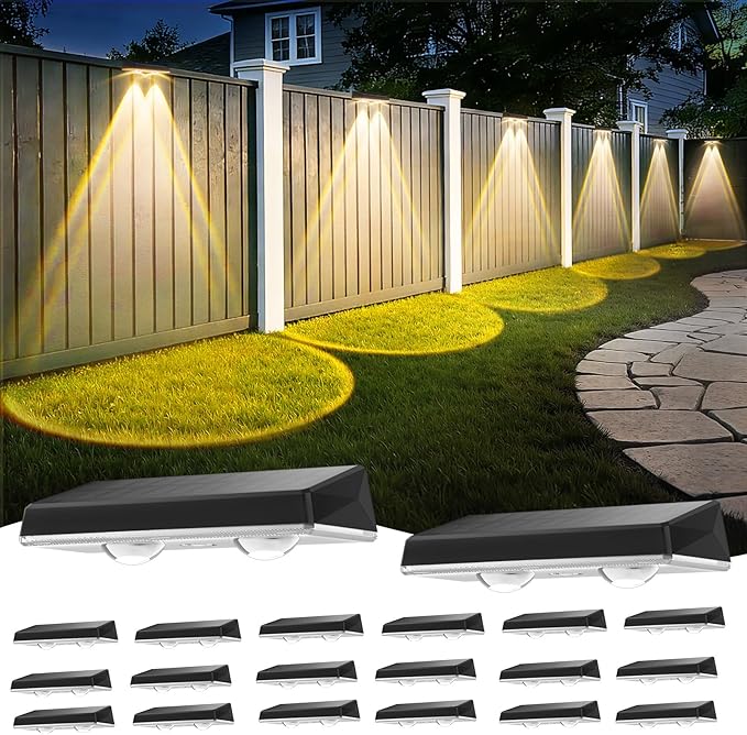 Solar Fence Lights Outdoor, 20-Pack Fence Lights Solar Powered Waterproof IP67 with 3 Color (3000K/4500K/6000K), Dusk to Dawn Auto-Work Solar Lights for Wall, Patio, Garden, Backyard