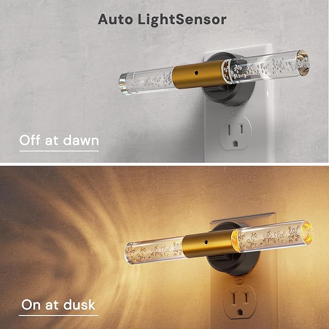 L LOHAS LED Night Light, Rotating Night Lights Plug into Wall, Light Sensor, Soft White 3 Level Dimmable LED Nightlight Plug in, Acrylic Bubble Mini Light for Bedroom Bathroom Hallway Adults, 2 Pack