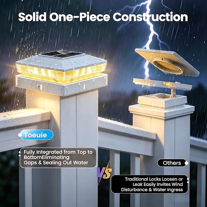 Solar Post Cap Lights 2 Pack, IP65 Waterproof Outdoor Fence Post Solar Lights for 3.5x3.5 & 4x4 Wood/Vinyl Posts, 10-12 Hours Upgraded Warm/Cool White Glow for Garden/Patio/Porch - Ivory White