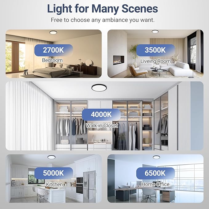 15.8 Inch 3520LM Dimmable LED Flush Mount Ceiling Light, 32W 5 CCT Selectable (2700K-6500K), Ultra-Thin Round Fixture for Kitchen Bedroom Laundry Hallway, White