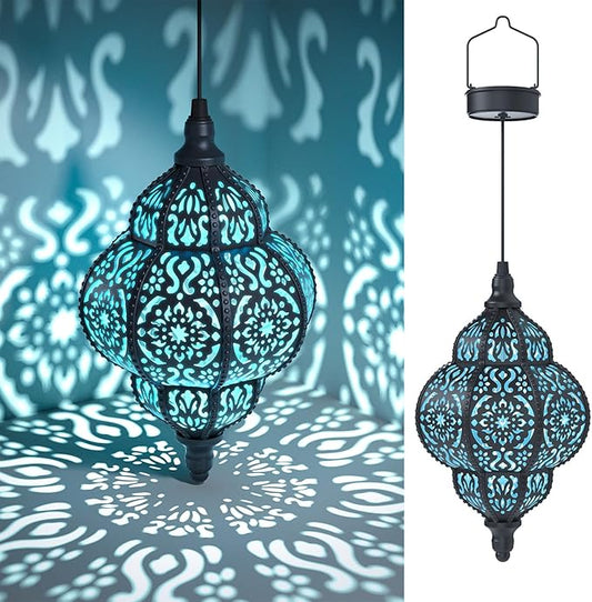 Hapjoy Hanging Solar Lights Outdoor Garden Decor Solar Lantern Waterproof Plastic Moroccan Outdoor Decorations for Patio Pathway Yard Backyard Garden Decorative (1, Black)