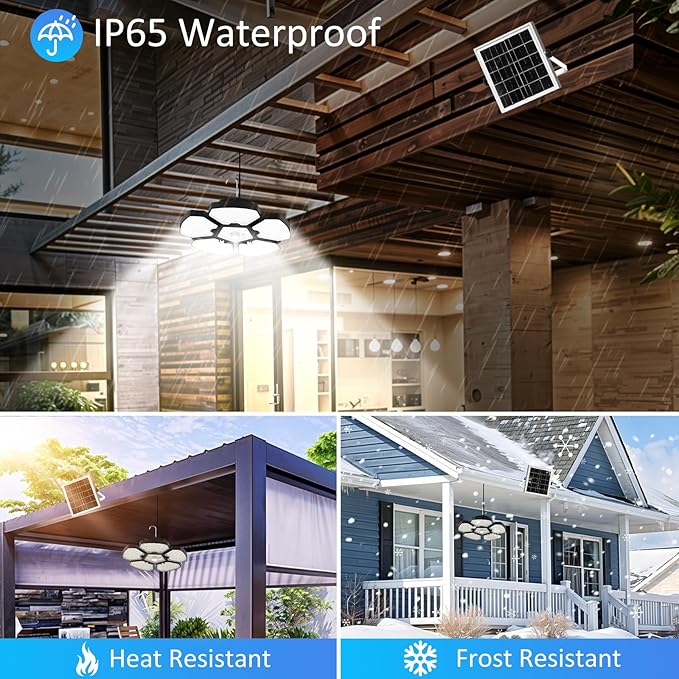 2 Pack Solar Shed Light Motion Sensor Lights Outdoor IP65 Waterproof with Remote Control, Solar Powered Pendant Light Indoor with 5+1 Panels for Garden, Gazebo, Chicken Coop, Patio, Barn