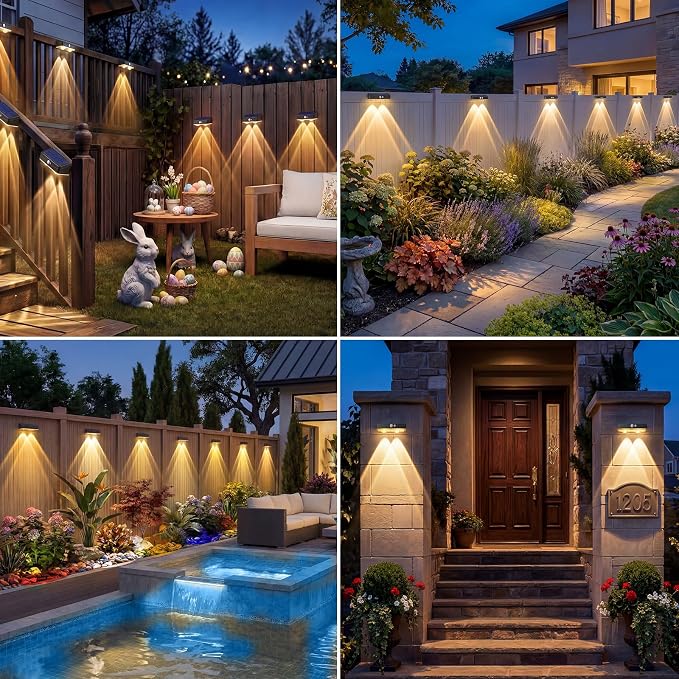 kolpop Warm White Solar Fence Lights Outdoor,8 Pack Fence Lights Solar Powered with Motion Sensor,IP65 Waterproof,3 Modes LED Solar Lights for Patio,Backyard,Railing,Wall,Nighttime,Party,Pool