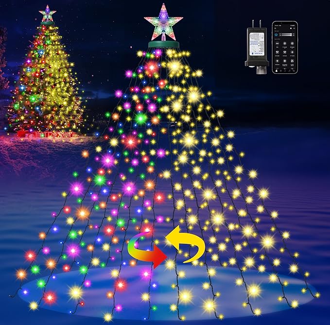Smart Cascading Twinkle Lights for Christmas Tree, 410LED Christmas Tree Lights APP Control Music Sync, 6.6FT x 16 Lines String Lights for Indoor Outdoor Xmas Tree Decor, Warm White & Multicolor
