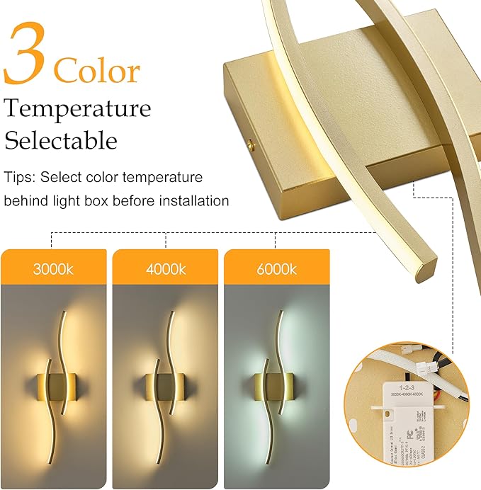 KARTOOSH 1 Pack Bathroom Vanity Lights Fixtures Over Mirror Hardwired Gold Light Fixture Wall Lights 3CCT Dimmable LED Bathroom Light Fixtures 23.6 Inch Modern Wall Sconce Picture Lights for Wall