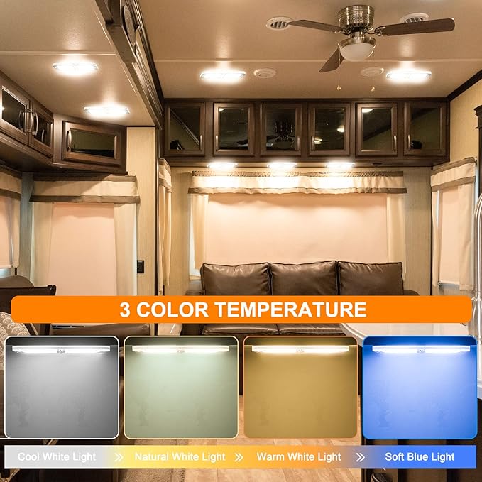 BlueFire 800LM RV Ceiling Dome Lights,Dimmable RV Interior LED Lights Sliding Brightness 6W DC12-18V Fixture with Dimmer Switch for RVs, Campers, Motorhomes, Trailers(4 Pack)