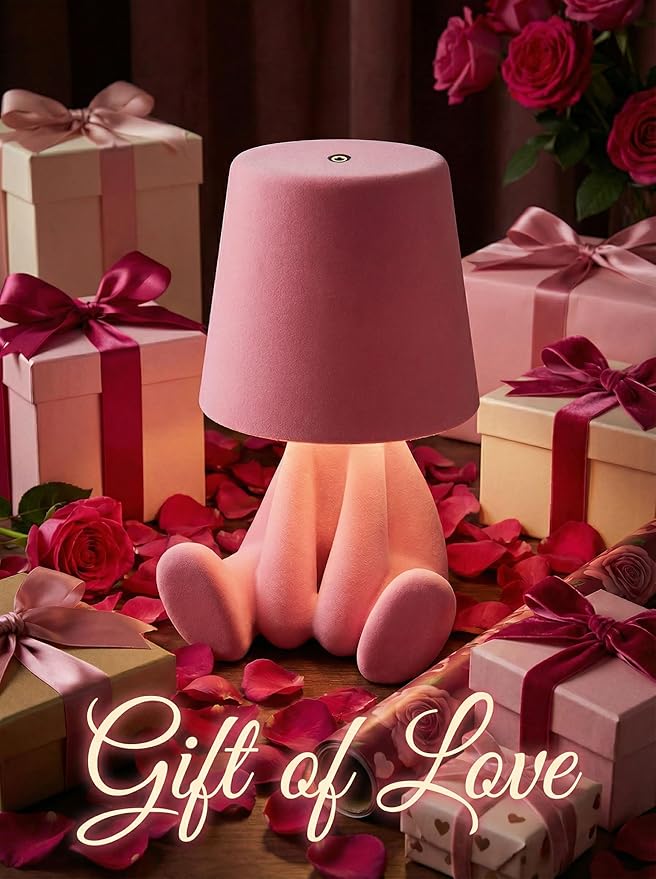 Bedside Touch Control Table Lamp, Golden Decor Thinker Statue LED Table Lamp with USB Port, 3 Way Dimmable Modern Night Light Nightstand Lamp for Home Living Room Office Shelf Decor (Pink-B)