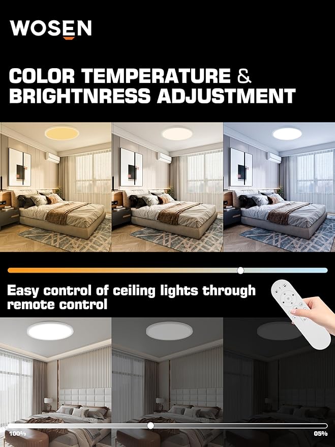 6 Pack 12 Inch LED Flush Mount Ceiling Light with Night Light 2000K, 3000K-6000K 5 Color Temperature 24W 2400LM Ultra-Slim Ceiling Light Fixture with Remote, Round Ceiling Lights for Bedroom, Kitchen